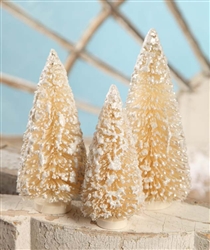 Ivory Bottle Brush Trees set of 3 by Bethany Lowe