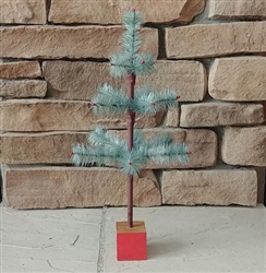 16" Table Top Feather Tree - Seafoam Stiff Feathers - Red Berries - 3 Rows