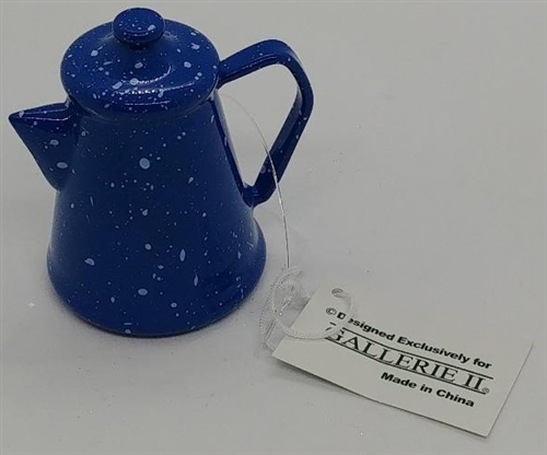 Small Enamel Speckled Blue and White Coffee Pot Camping Coffee Pot