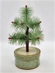 7" Miniature Feather Tree - Stiff Feathers - Antiqued Round Box - Pistachio
