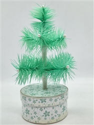 7" Miniature Feather Tree - Stiff Feathers - Antiqued Round Box - Spearmint