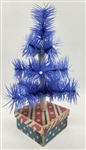 9" Miniature Feather Tree - Americana Blue Stiff Feathers - 3 Rows - Patriotic Box - Berries