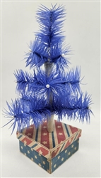 9" Miniature Feather Tree - Americana Blue Stiff Feathers - 3 Rows - Patriotic Box - Berries
