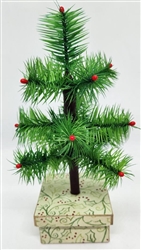 9" Miniature Feather Tree - Kelly Green Stiff Feathers - 3 Rows - Winter Box - Berries