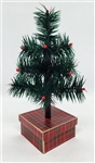 9" Miniature Feather Tree - Hunter Green Stiff Feathers - 3 Rows - Tartan Box - Berries