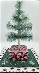 9" Miniature Feather Tree - Seafoam Stiff Feathers - 3 Rows - Antiqued Box - Berries