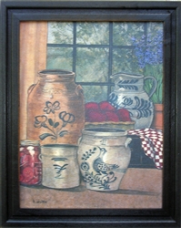 Antique Stoneware Crocks Framed Print by Bonnie Wolfe