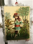 Card Ornament - Girl with Sheep Scrap - Fringed Edges by Dennis Bauer