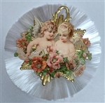 Spun Glass Ornament - Cherubs in Flowers Scrap - Dresdens by Dennis Bauer