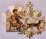 Spun Glass Ornament - Boy and Girl in Sled pulled by a Dog Scrap