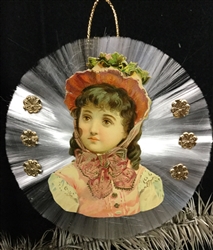 Spun Glass Ornament - Woman Pink Bonnet Scrap - Dresdens by Dennis Bauer