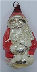 Early Antique Mercury Glass Santa Ornament - Red Coat - German