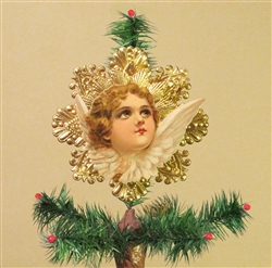 Rare Brown Haired Angel Dresden Tree Topper by Samantha Claus