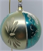 Lg Vtg Ball Ornament - Polish - Teal Silver Gold w/flocking