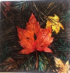 Maple Leaves and Pine Needles Inked Tile by Bonnie Wolfe