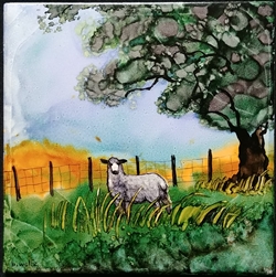Tile Sheep in Pasture by Bonnie Wolfe