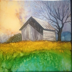 Weathered Barn Inked Tile by Bonnie Wolfe