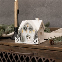 Lighted  White Craftsman Christmas House