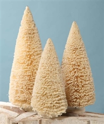 Ivory Flocked Bottle Brush Trees set of 3 by Bethany Lowe